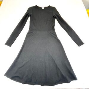 H&M Basic Black Long Sleeve Fit and Flare Jersey Dress XS‎